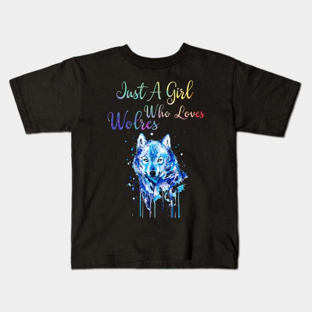 Just A Girl Who Loves Wolves - Watercolor Wolf Gift Kids T-Shirt by HomerNewbergereq